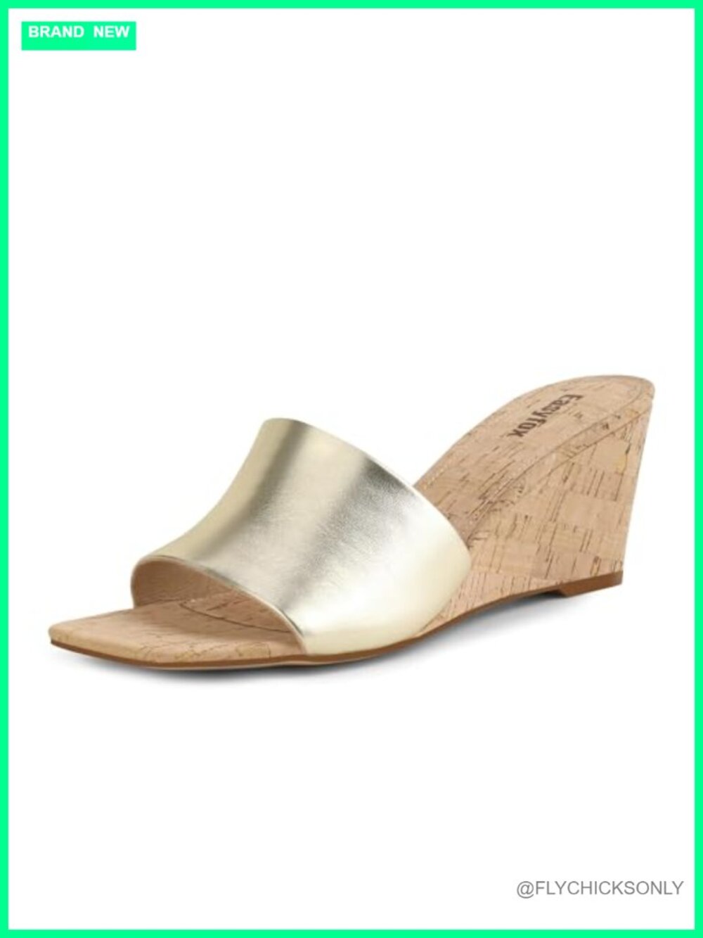 Wedge Sandals for Women Open Toe Square Toe Slip On Mules Faux PU Leather